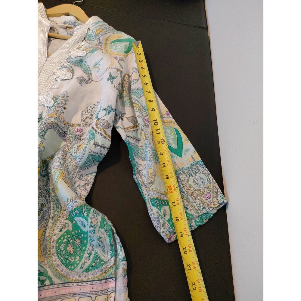 Charter Club Luxury Womens M Tunic Top 100% Linen Paisley Embellished Resort - Picture 14 of 14